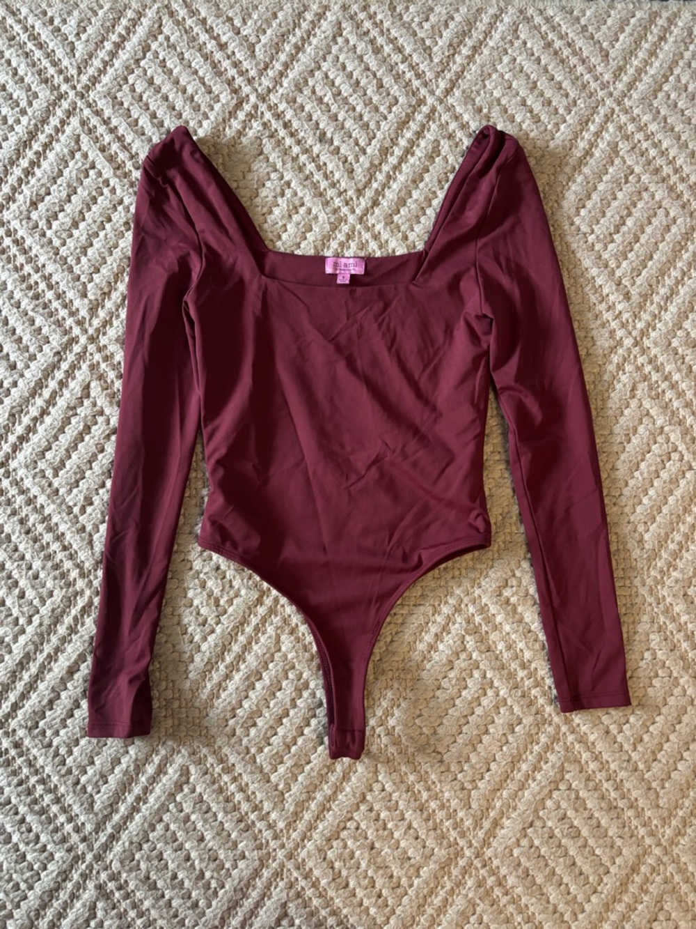 miami Burgundy Long-Sleeve Square Neck Bodysuit